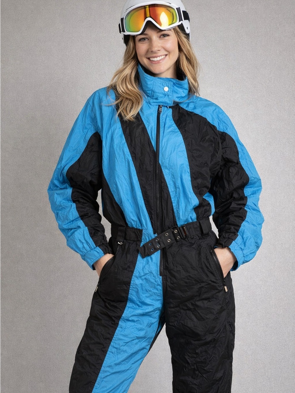 Vintage Tyrolia Head Ski Suit Snowsuit Blue Black Sz Medium Y2K One Piece Retro